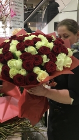 24 Red Naomi and 24 White Avalanche Rose bouquet